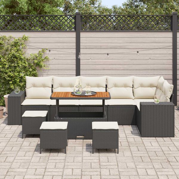 vidaXL Ensemble de canap&eacute; de jardin 10 pcs Noir et Cr&egrave;me polyrotin