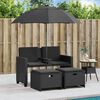 vidaXL Canap&eacute; de jardin 2 places avec parasol et tabourets noir rotin