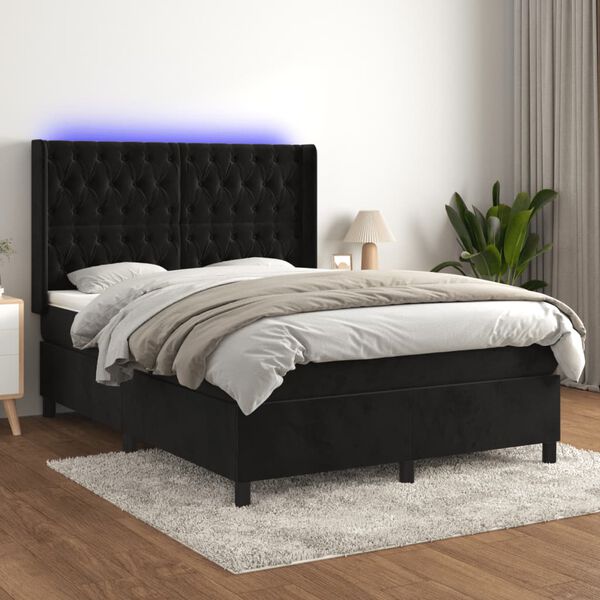 vidaXL Sommier &agrave; lattes de lit matelas et LED Noir 140x200 cm Velours