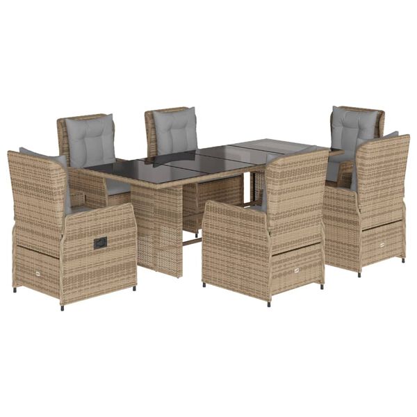vidaXL Ensemble &agrave; manger de jardin et coussins 7 pcs beige poly rotin