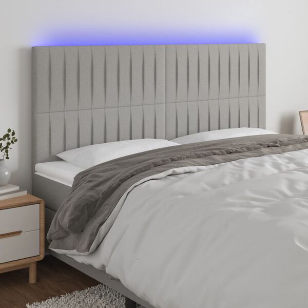 vidaXL T&ecirc;te de lit &agrave; LED Gris clair 200x5x118/128 cm Tissu