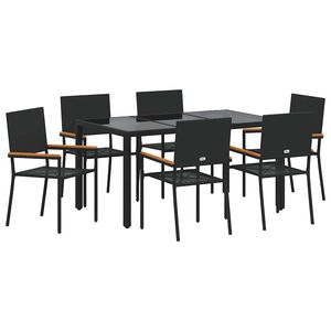 vidaXL Ensemble de salle &agrave; manger pour jardin 7 pc Noir polyrotin