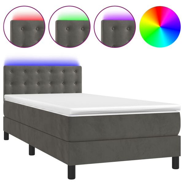 vidaXL Sommier &agrave; lattes de lit avec matelas et LED Gris fonc&eacute; 90x190cm