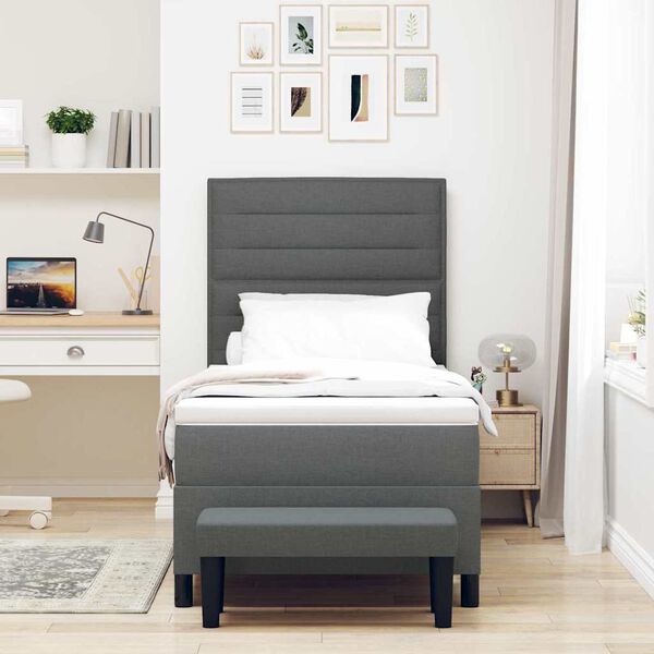 vidaXL Lit &agrave; ressorts avec matelas Gris fonc&eacute; 90 x 200 cm tissu