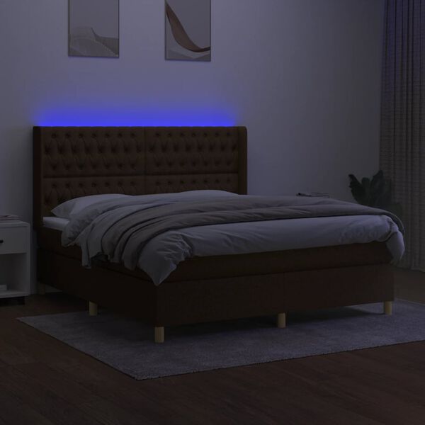 vidaXL Sommier &agrave; lattes de lit matelas et LED Marron fonc&eacute; 180x200cm