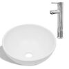 vidaXL Lavabo de salle de bain avec mitigeur C&eacute;ramique Rond Blanc