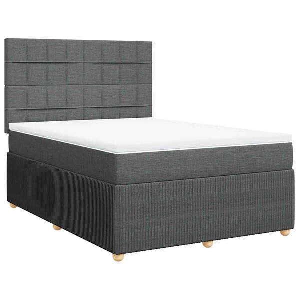 vidaXL Sommier &agrave; lattes de lit avec matelas Gris fonc&eacute; 140x190cm Tissu