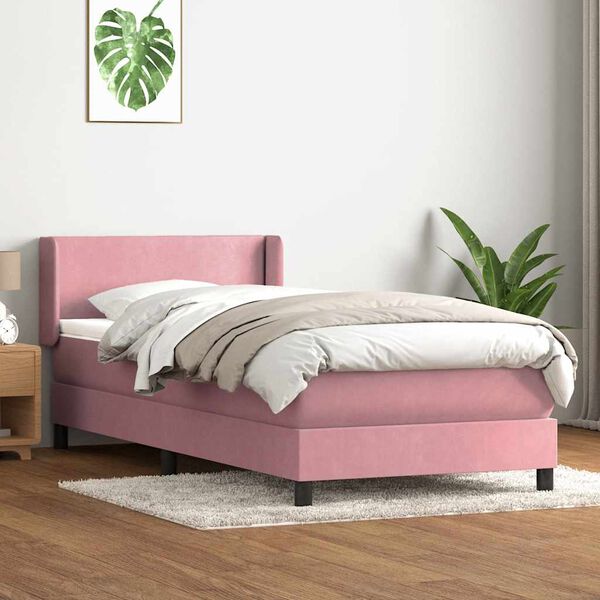 vidaXL Sommier &agrave; lattes de lit avec matelas rose 100x220 cm velours