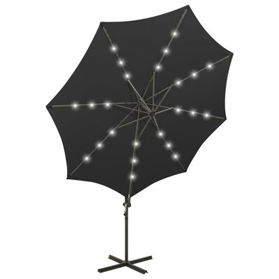 vidaXL Parasol déporté avec mât et lumières LED Noir 300 cm