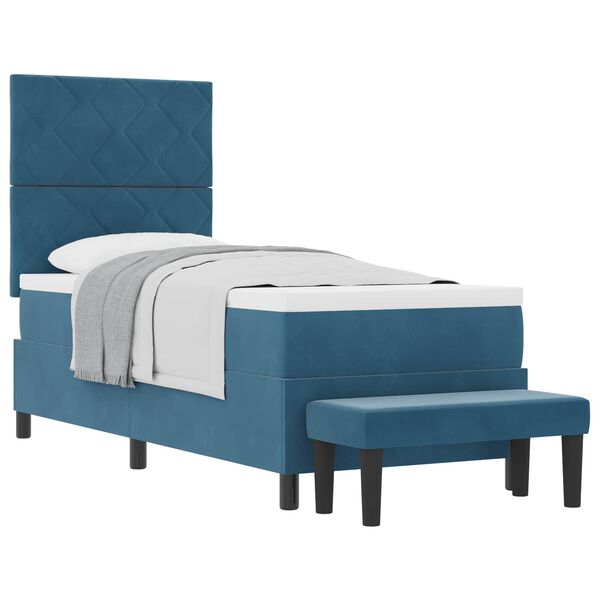 vidaXL Lit &agrave; ressorts avec matelas Bleu fonc&eacute; 80 x 200 cm Velours