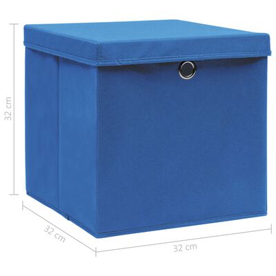 vidaXL Boîtes de rangement avec couvercle 10 pcs Bleu 32x32x32cm Tissu