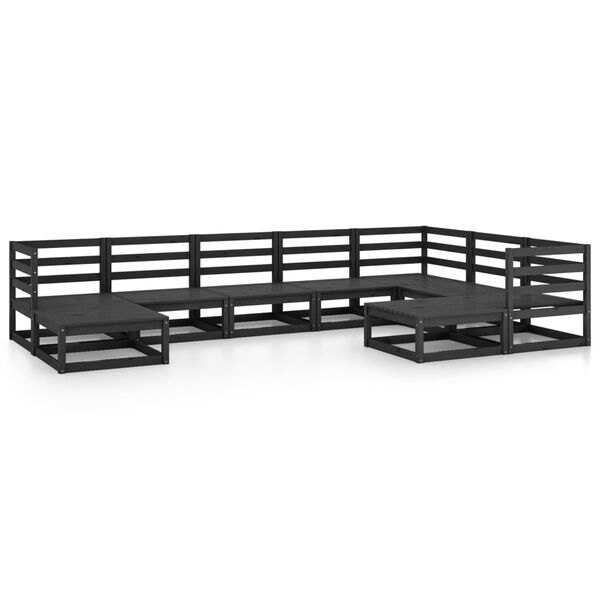 vidaXL Salon de jardin 9 pcs noir bois de pin massif