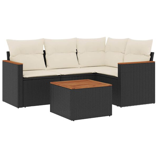 vidaXL Salon de jardin 5 pcs avec coussins noir r&eacute;sine tress&eacute;e