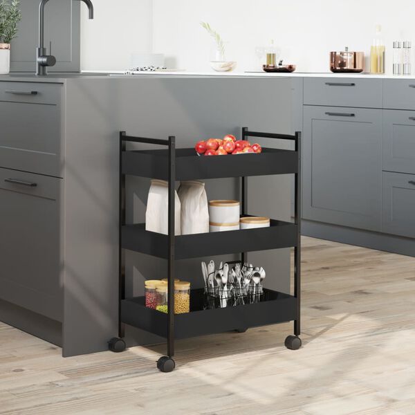 vidaXL Chariot de cuisine noir 50x30x70 cm bois d'ing&eacute;nierie
