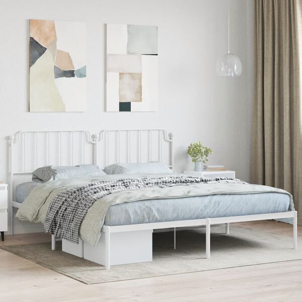 vidaXL Cadre de lit m&eacute;tal sans matelas et t&ecirc;te de lit blanc 180x200 cm