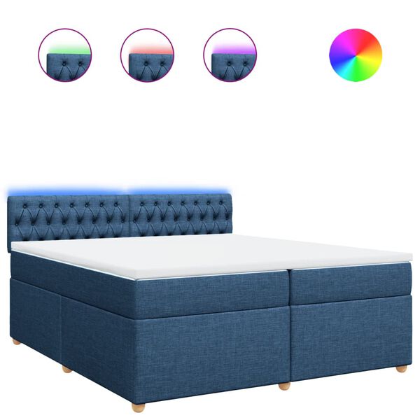 vidaXL Sommier &agrave; lattes de lit avec matelas Bleu 200x200 cm Tissu