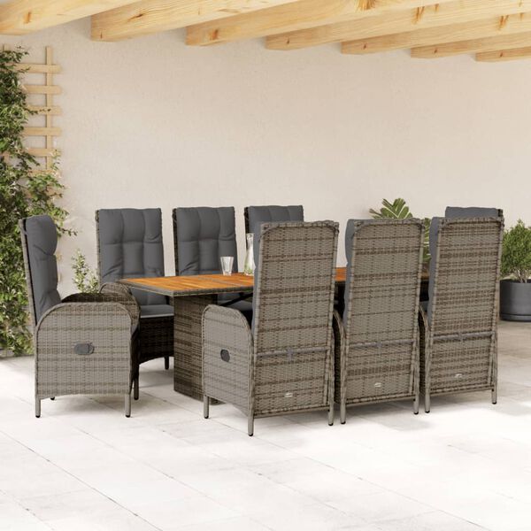 vidaXL Ensemble &agrave; manger de jardin 9 pcs coussins gris r&eacute;sine tress&eacute;e