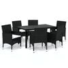 vidaXL Ensemble &agrave; manger de jardin coussins 7pcs R&eacute;sine tress&eacute;e Noir