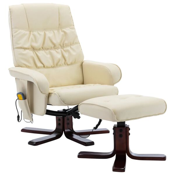 vidaXL Fauteuil de massage inclinable et repose-pied Cr&egrave;me Similicuir