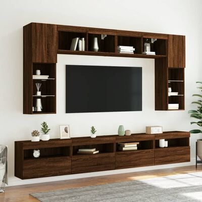 vidaXL Ensemble de meubles TV muraux 8pcs et lumières LED chêne marron