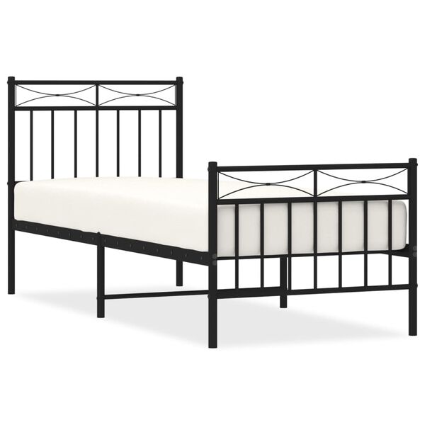 vidaXL Cadre de lit m&eacute;tal sans matelas avec pied de lit noir 75x190 cm