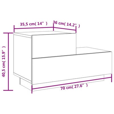 vidaXL Table de chevet avec lumières LED noir 70x36x40,5 cm