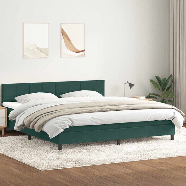 vidaXL Sommier &agrave; lattes de lit et matelas vert fonc&eacute; 200x210cm velours