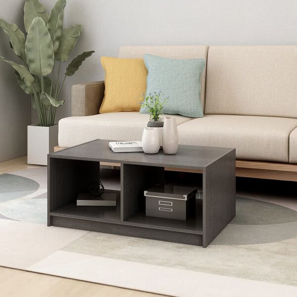 vidaXL Table basse gris 75x50x33,5 cm bois de pin massif