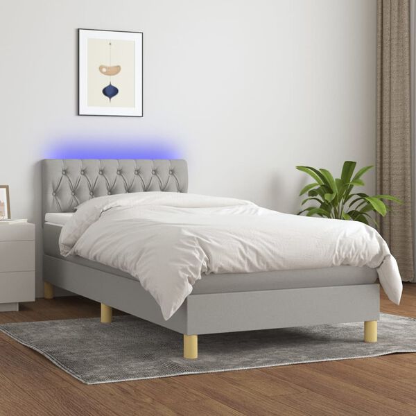 vidaXL Sommier &agrave; lattes de lit matelas LED Gris clair 100x200 cm Tissu