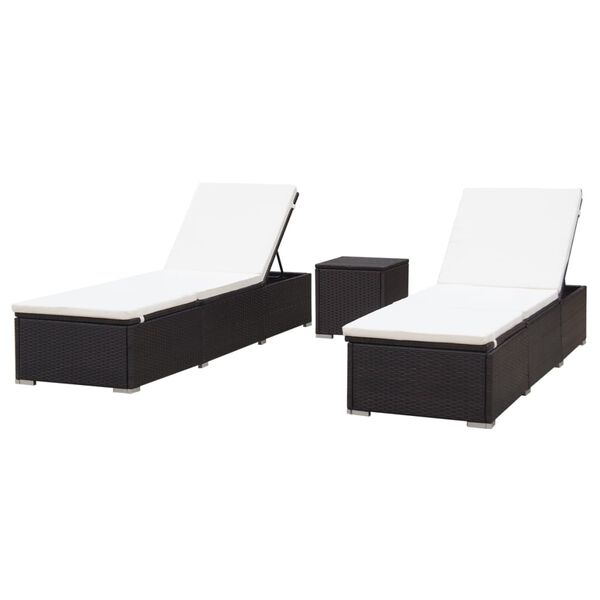 vidaXL Chaises longues lot de 2 avec table R&eacute;sine tress&eacute;e Marron
