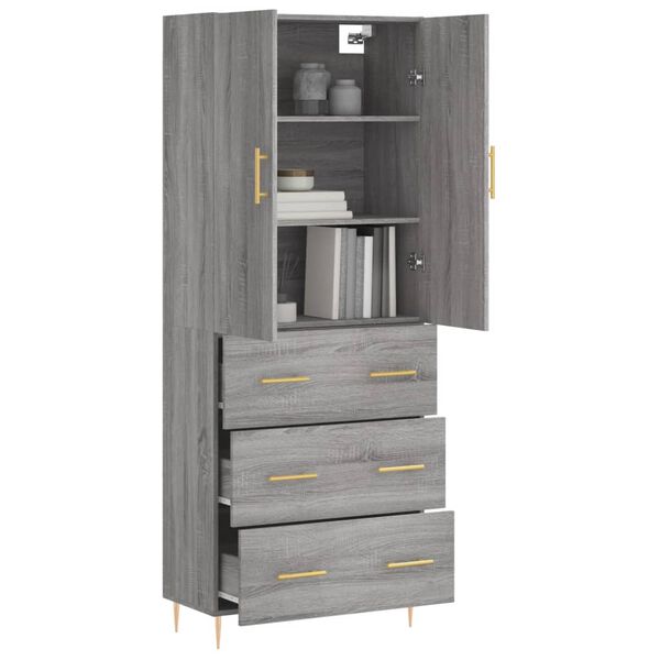 vidaXL Buffet haut Sonoma gris 69,5x34x180 cm Bois d'ing&eacute;nierie