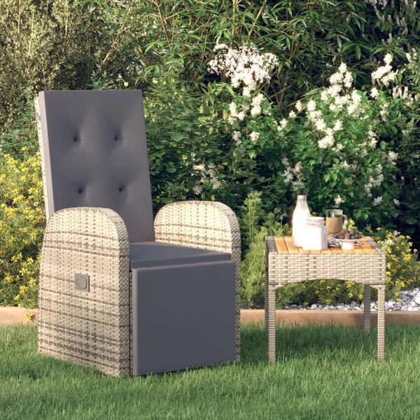 vidaXL Chaise inclinable de jardin et coussin R&eacute;sine tress&eacute;e Gris