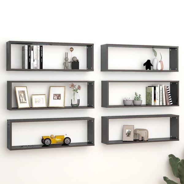 vidaXL &Eacute;tag&egrave;res cube murales 6pcs Gris brillant 80x15x26,5 cm