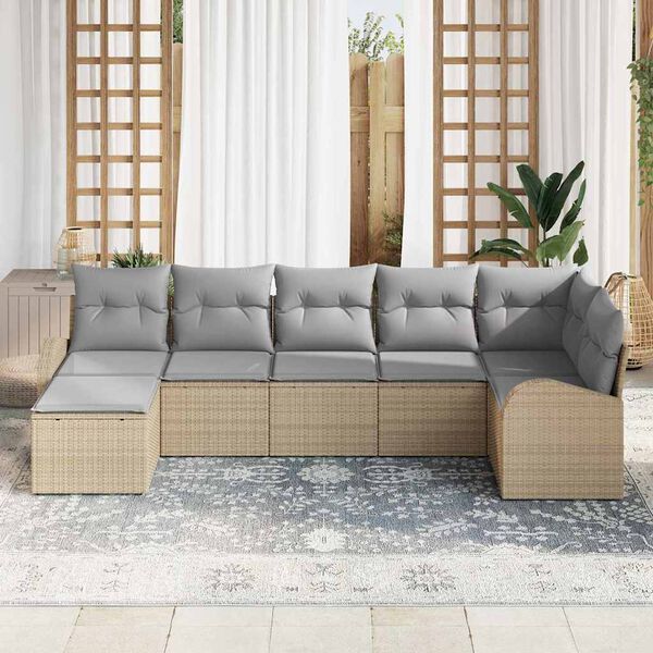 vidaXL Ensemble de Canap&eacute;s avec coussin 7 pcs Beige polyrotin