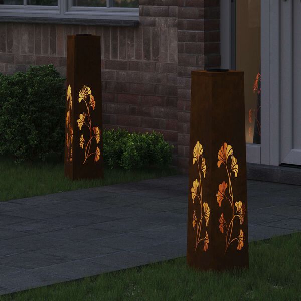 vidaXL Lumi&egrave;re de chemin LED solaire 2 pcs Rouill&eacute; Acier patin&eacute;