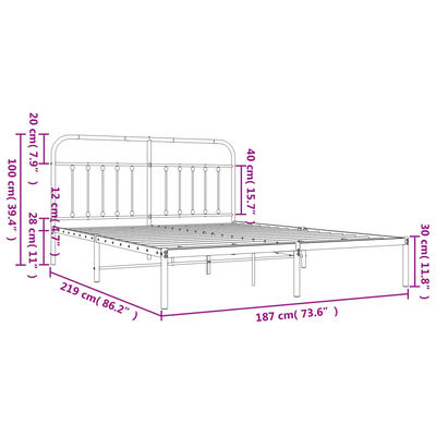 vidaXL Cadre de lit métal sans matelas avec tête de lit noir 183x213cm