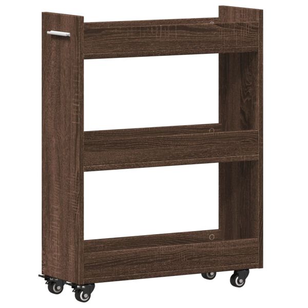 vidaXL Armoire avec roues ch&ecirc;ne marron 60x22x79 cm bois d'ing&eacute;nierie
