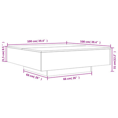 vidaXL Table basse avec lumières LED sonoma gris 100x100x31 cm