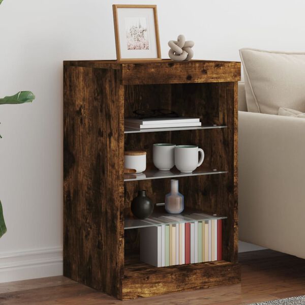 vidaXL Buffet avec lumi&egrave;res LED ch&ecirc;ne fum&eacute; 41x37x67 cm