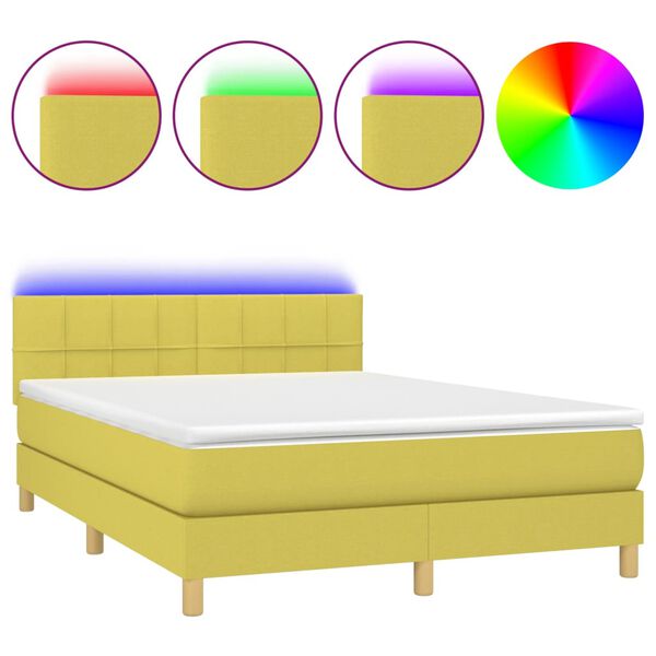 vidaXL Sommier &agrave; lattes de lit avec matelas LED Vert 140x200 cm Tissu