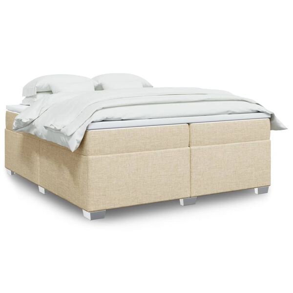 vidaXL Sommier &agrave; lattes de lit avec matelas Cr&egrave;me 200x200 cm Tissu