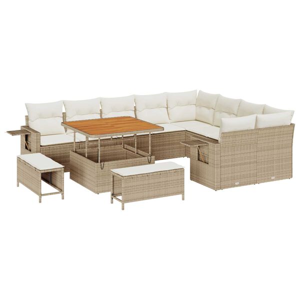 vidaXL Ensemble de canap&eacute; de jardin 12 pcs Beige et cr&egrave;me polyrotin