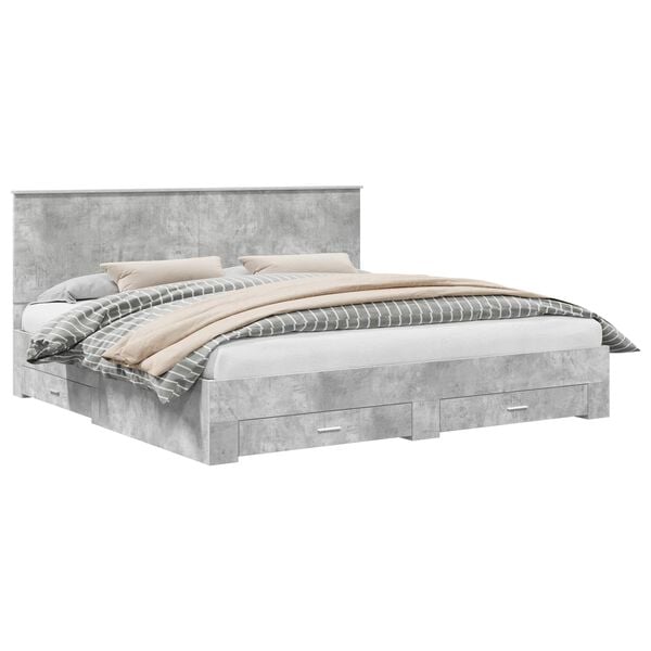 vidaXL Cadre de lit Gris b&eacute;ton 200 x 200 cm Bois d'ing&eacute;nierie