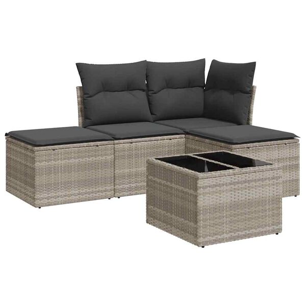 vidaXL Salon de jardin 5 pcs avec coussins gris clair r&eacute;sine tress&eacute;e