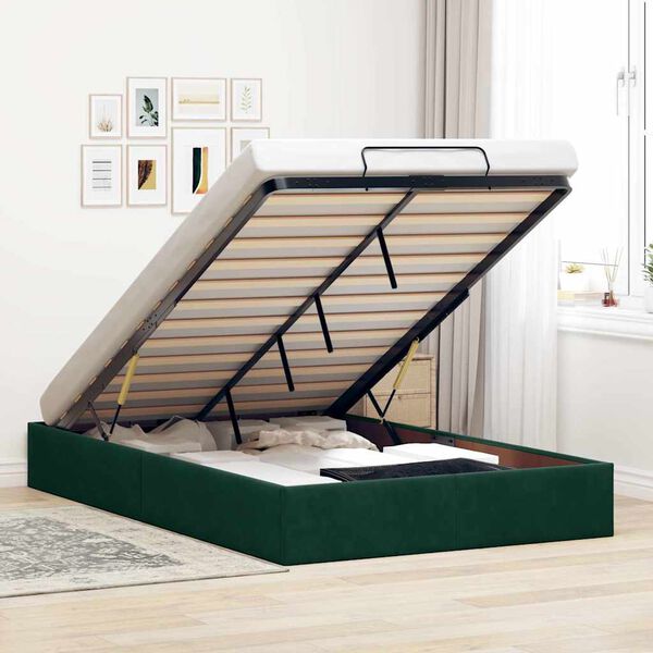 vidaXL Cadre de lit ottoman sans matelas vert fonc&eacute; 120x200 cm velours