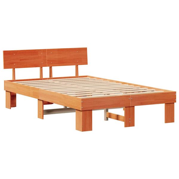 vidaXL Cadre de lit avec t&ecirc;te de lit Brun cire 135 x 190 cm Pin massif
