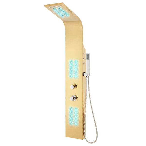 vidaXL Syst&egrave;me de panneau de douche acier inoxydable dor&eacute; incurv&eacute;