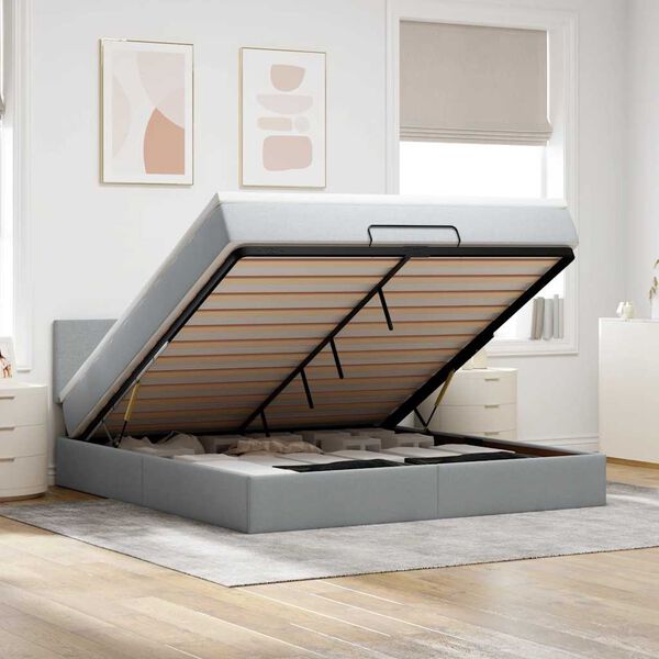 vidaXL Lit ottoman avec matelas gris clair 160x200 cm tissu