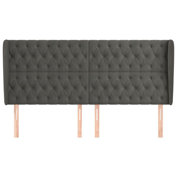 vidaXL T&ecirc;te de lit avec oreilles Gris fonc&eacute; 183x23x118/128 cm Velours