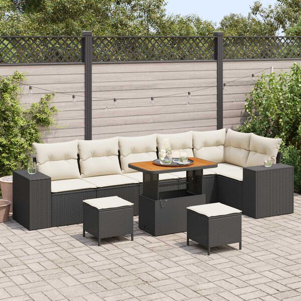 vidaXL Ensemble de canap&eacute; de jardin avec coussin 9 pcs Noir polyrotin